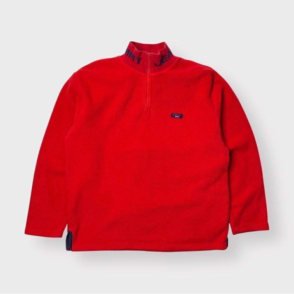 Vtg 90s Y2K Tommy Hilfiger 1/4 Zip Fleece Jacket, Big Logo Sweatshirt XL Sherpa